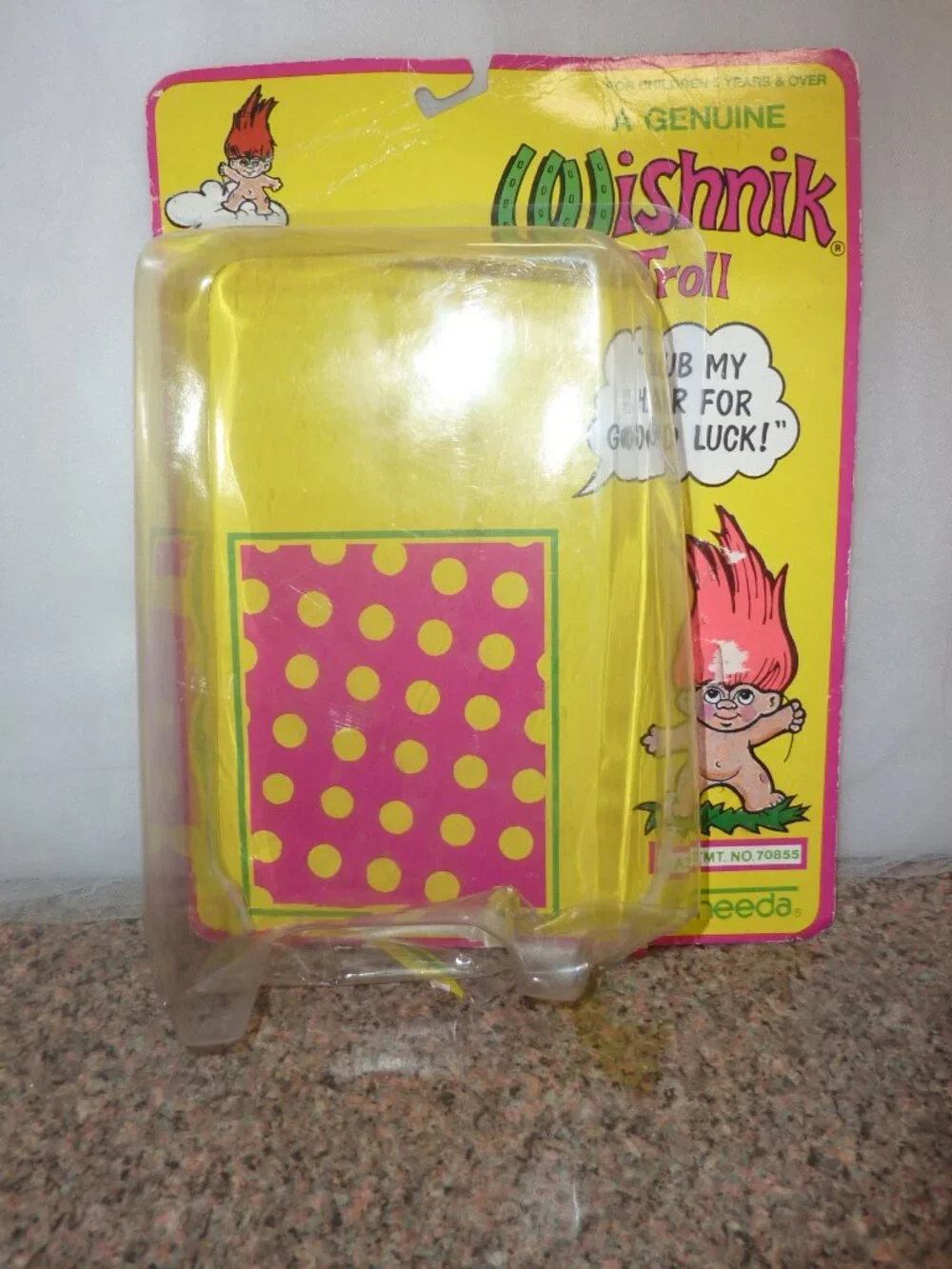 1991 Uneeda Wishnik Farmer 8 inch TROLL Doll with packaging and label.